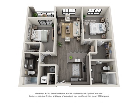 2 bed 2 bath floor plan at 5300 Centre, St. Peters, Missouri